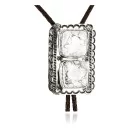 Large Handmade Navajo Nickel Natural White Buffalo Native American Bolo Tie 24393-5