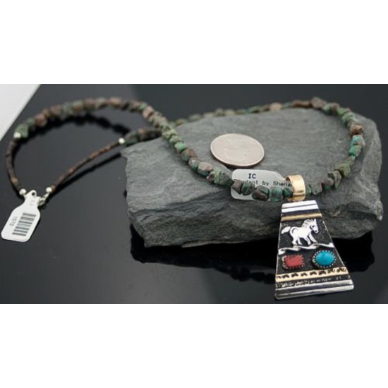 Large Handmade Horse Certified Authentic Navajo .925 Sterling Silver 12kt Gold Filled Turquoise Native American Necklace 370802149263