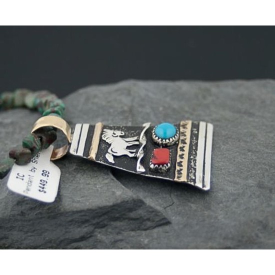Large Handmade Horse Certified Authentic Navajo .925 Sterling Silver 12kt Gold Filled Turquoise Native American Necklace 370802149263