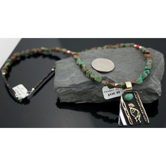 Large Handmade Kokopelli Certified Authentic Navajo Native .925 Sterling Silver Gold Filled Turquoise Native American Necklace 390583143487