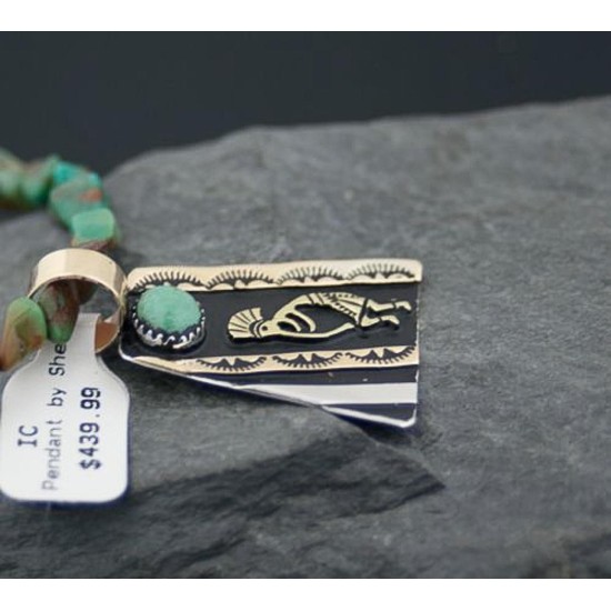 Large Handmade Kokopelli Certified Authentic Navajo Native .925 Sterling Silver Gold Filled Turquoise Native American Necklace 390583143487