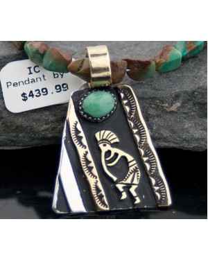 Large Handmade Kokopelli Certified Authentic Navajo Native .925 Sterling Silver Gold Filled Turquoise Native American Necklace 390583143487