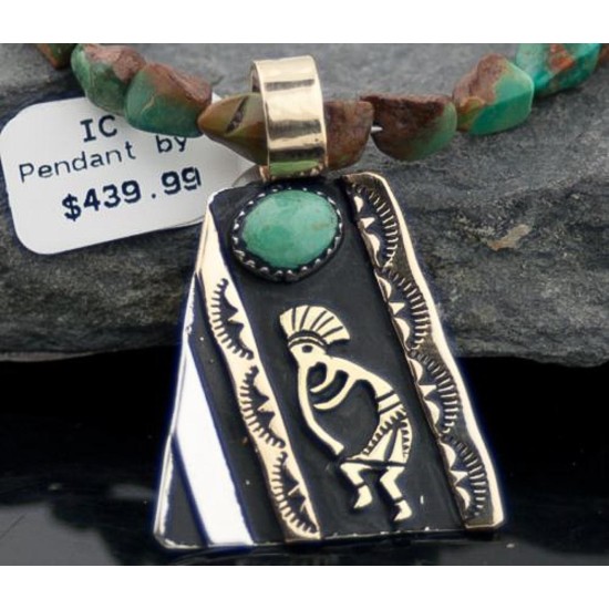 Large Handmade Kokopelli Certified Authentic Navajo Native .925 Sterling Silver Gold Filled Turquoise Native American Necklace 390583143487