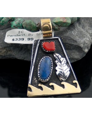 Large Handmade Leaf Certified Authentic Navajo .925 Sterling Silver 12kt Gold Filled Lapis and Coral Native American Necklace 370799109338
