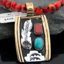 Large Handmade Leaf Navajo .925 Sterling Silver 12kt Gold Filled Turquoise Native American Necklace 390576104129