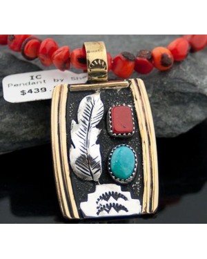 Large Handmade Leaf Certified Authentic Navajo .925 Sterling Silver 12kt Gold Filled Turquoise Native American Necklace 390576104129