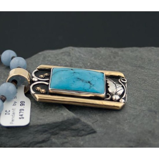 Large Handmade LeafCertified Authentic Navajo .925 Sterling Silver 12kt Gold Filled Turquoise 0384 Native American Necklace 370797836041