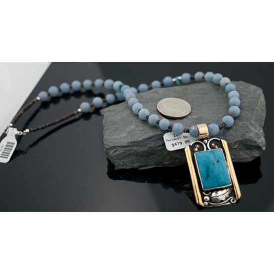 Large Handmade LeafCertified Authentic Navajo .925 Sterling Silver 12kt Gold Filled Turquoise 0384 Native American Necklace 370797836041