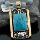 Large Handmade Leaf Navajo .925 Sterling Silver 12kt Gold Filled Turquoise 0384 Native American Necklace 370797836041