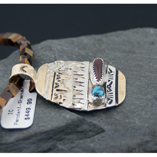 Large Handmade Mountain Certified Authentic Navajo .925 Sterling Silver 12kt Gold Filled Turquoise Native American Necklace 390597840899