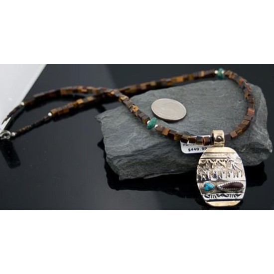 Large Handmade Mountain Certified Authentic Navajo .925 Sterling Silver 12kt Gold Filled Turquoise Native American Necklace 390597840899