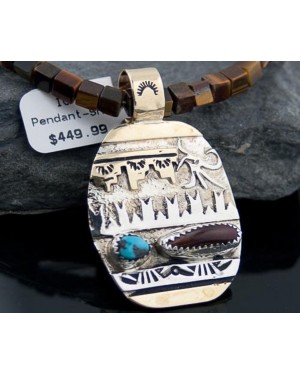 Large Handmade Mountain Certified Authentic Navajo .925 Sterling Silver 12kt Gold Filled Turquoise Native American Necklace 390597840899