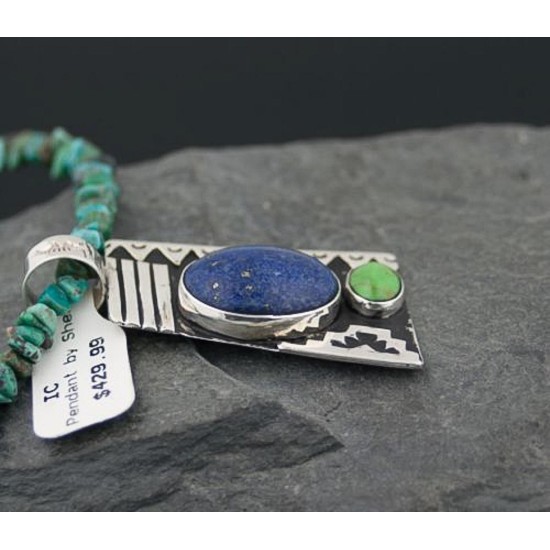 Large Handmade Mountain Certified Authentic Navajo .925 Sterling Silver Natural LAPIS and Turquoise Native American Necklace 370797836049