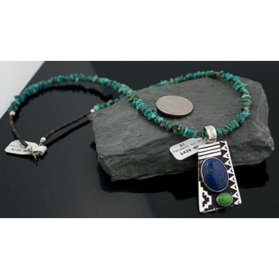 Large Handmade Mountain Certified Authentic Navajo .925 Sterling Silver Natural LAPIS and Turquoise Native American Necklace 370797836049
