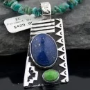 Large Handmade Mountain Navajo .925 Sterling Silver Natural LAPIS and Turquoise Native American Necklace 370797836049