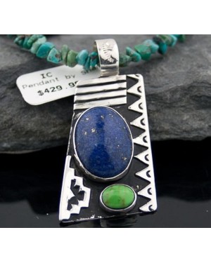 Large Handmade Mountain Certified Authentic Navajo .925 Sterling Silver Natural LAPIS and Turquoise Native American Necklace 370797836049