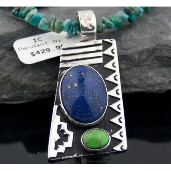 Large Handmade Mountain Certified Authentic Navajo .925 Sterling Silver Natural LAPIS and Turquoise Native American Necklace 370797836049