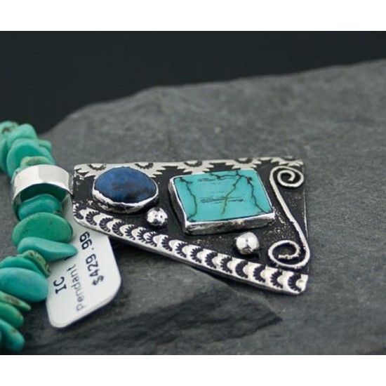 Large Handmade Mountain Certified Authentic Navajo Native .925 Sterling Silver LAPIS and Turquoise Native American Necklace 390574579651