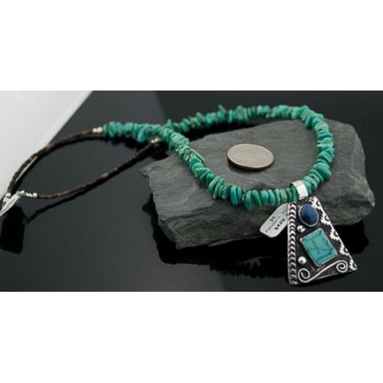 Large Handmade Mountain Certified Authentic Navajo Native .925 Sterling Silver LAPIS and Turquoise Native American Necklace 390574579651