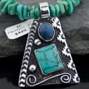 Large Handmade Mountain Navajo Native .925 Sterling Silver LAPIS and Turquoise Native American Necklace 390574579651