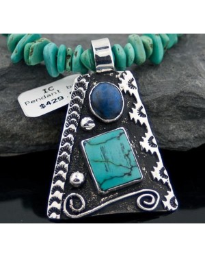 Large Handmade Mountain Certified Authentic Navajo Native .925 Sterling Silver LAPIS and Turquoise Native American Necklace 390574579651