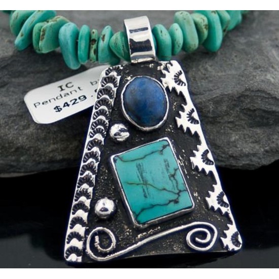 Large Handmade Mountain Certified Authentic Navajo Native .925 Sterling Silver LAPIS and Turquoise Native American Necklace 390574579651