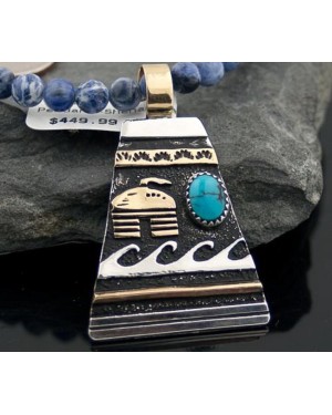 Large Handmade Village Certified Authentic Navajo .925 Sterling Silver 12kt Gold Filled Turquoise Native American Necklace 370806111334
