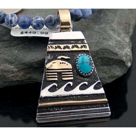 Large Handmade Village Certified Authentic Navajo .925 Sterling Silver 12kt Gold Filled Turquoise Native American Necklace 370806111334