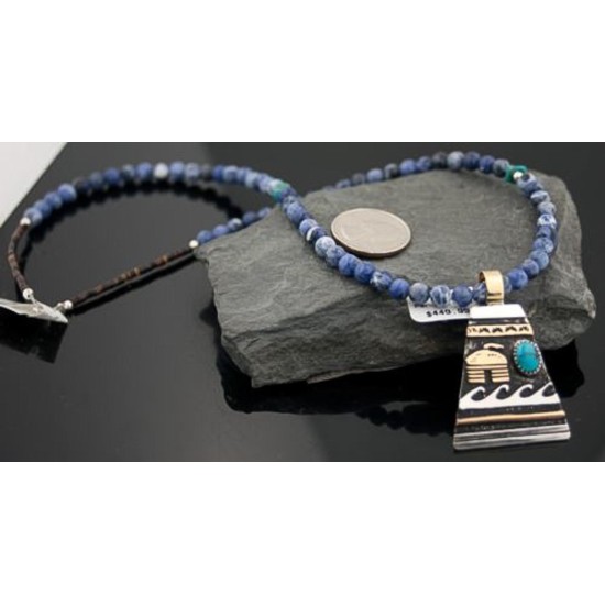 Large Handmade Village Certified Authentic Navajo .925 Sterling Silver 12kt Gold Filled Turquoise Native American Necklace 370806111334