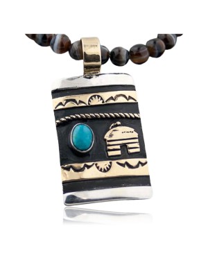 Large Handmade VillageCertified Authentic Navajo .925 Sterling Silver 12kt Gold Filled Turquoise Native American Necklace 390585942451