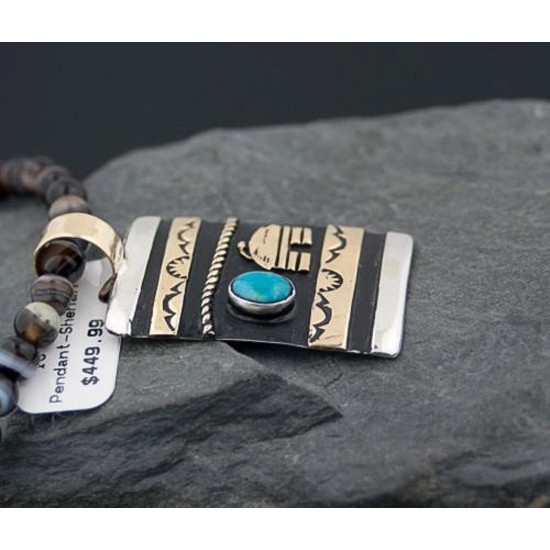 Large Handmade VillageCertified Authentic Navajo .925 Sterling Silver 12kt Gold Filled Turquoise Native American Necklace 390585942451