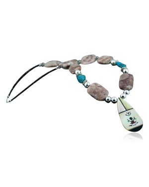Large Inlay KACHINACertified Authentic Navajo .925 Sterling Silver Turquoise and Jasper Native American Necklace 390614371977