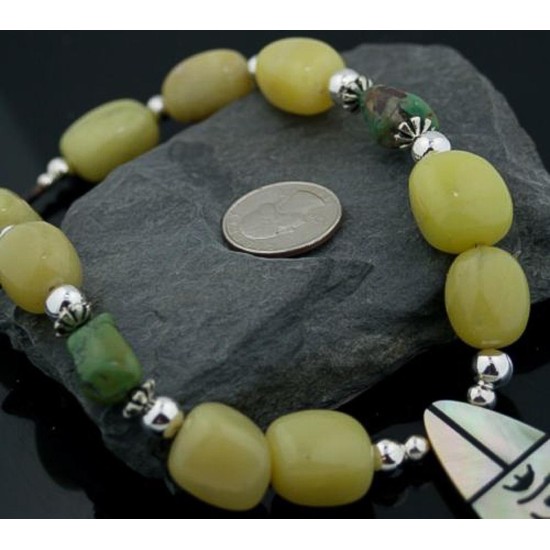 Large Inlay KACHINACertified Authentic Navajo .925 Sterling Silver Turquoise and Yellow Agate Native American Necklace 390616858886