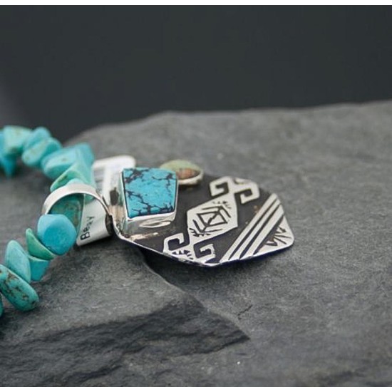 Large Real Handmade Certified Authentic Navajo Native .925 Sterling Silver Turquoise Native American Necklace 370787359655