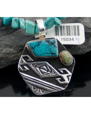 Large Real Handmade Certified Authentic Navajo Native .925 Sterling Silver Turquoise Native American Necklace 370787359655