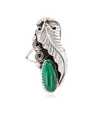 Leaf Navajo .925 Sterling Silver Certified Authentic Handmade Natural Malachite Native American Ring Size 6 1/2  13116-4