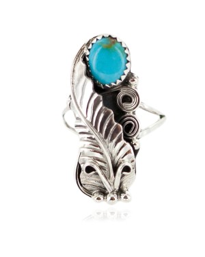 Leaf Navajo .925 Sterling Silver Certified Authentic Handmade Natural Turquoise Native American Ring Size 6  13090-1