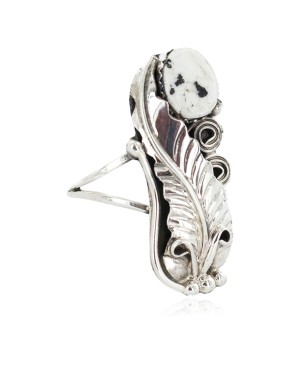 Leaf Navajo .925 Sterling Silver Certified Authentic Handmade White Howlite Native American Ring Size 8  13116-1