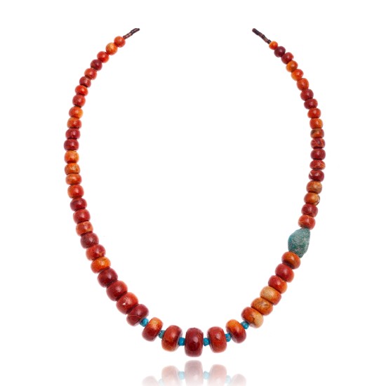 Limited Edition Natural Turquoise and Apple Sponge Coral .925 Sterling Silver Certified Authentic Navajo Native American Necklace 25570 Limited Edition Natural Turquoise and Apple Sponge Coral .925 Sterling Silver Certified Authentic Navajo Native American Necklace 25570