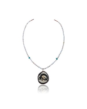 Lizard .925 Sterling Silver Certified Authentic Navajo Native American Turquoise White Howlite Necklace 11051-1