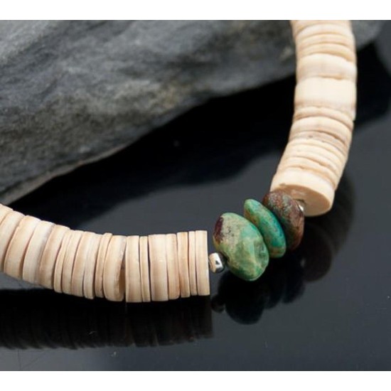  Navajo .925 Sterling Silver Graduated Heishi and Natural Turquoise Native American Necklace 7501006-3