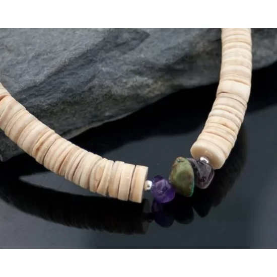 Navajo Native .925 Sterling Silver Graduated Heishi Turquoise Amethyst Native American Necklace 750103-32 Navajo Native .925 Sterling Silver Graduated Heishi Turquoise Amethyst Native American Necklace 750103-32