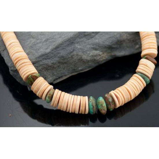  Navajo Native .925 Sterling Silver Graduated Heishi Spiny Oyster and Turquoise Native American Necklace 390585350050