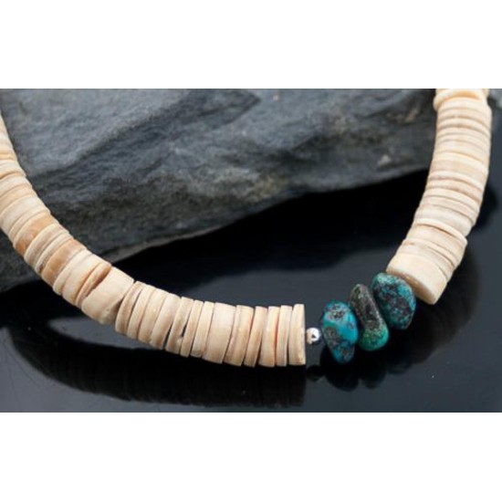 Navajo Native .925 Sterling Silver Graduated Melon Shell and Turquoise Native American Necklace 390594947362 Navajo Native .925 Sterling Silver Graduated Melon Shell and Turquoise Native American Necklace 390594947362