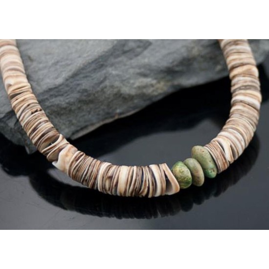 Navajo Native .925 Sterling Silver Graduated Heishi Spiny Oyster and Turquoise Native American Necklace 15560-9 Navajo Native .925 Sterling Silver Graduated Heishi Spiny Oyster and Turquoise Native American Necklace 15560-9