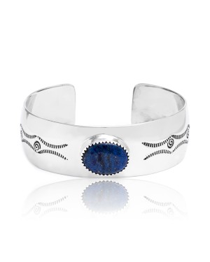 Maze Natural Lapis Nickel Certified Authentic Navajo Native American Handmade Cuff Bracelet 13141-1
