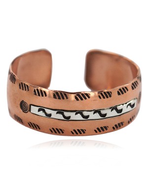 Maze Navajo Handmade Certified Authentic .925 Sterling Silver Native American Pure Copper Bracelet  92018-9