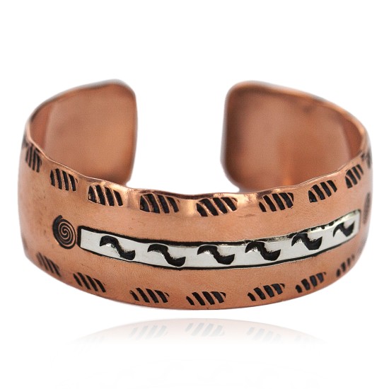 Maze Navajo Handmade Certified Authentic .925 Sterling Silver Native American Pure Copper Bracelet  92018-9