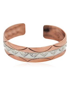 Mountain Certified Authentic .925 Sterling Silver Handmade Navajo Native American Pure Copper Bracelet 24497-11