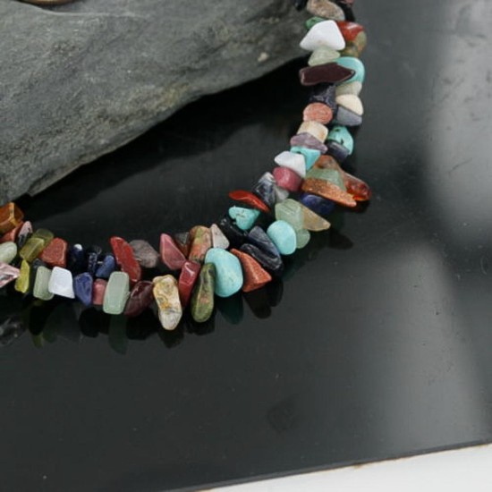 Multicolor Certified Authentic 2 Strand Navajo .925 Sterling Silver Natural Stone Native American Necklace 15501-45